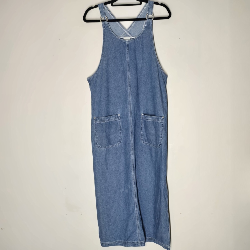 Vtg Essentials Womens Cottagecore Denim Overall Jumper Dress Size M‎ Prairie